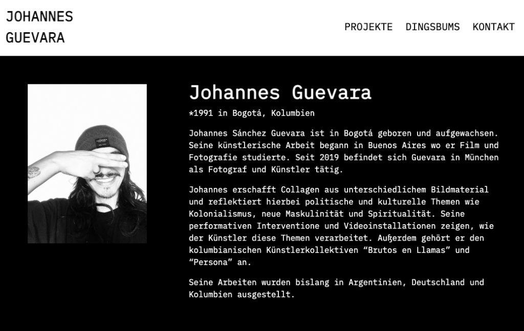 Ein Screenshot der Website von Johannes Guevara